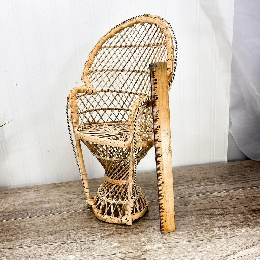 Vintage Wicker‎ Peacock Chair Plant Stand – 15.5 inch Doll Chair